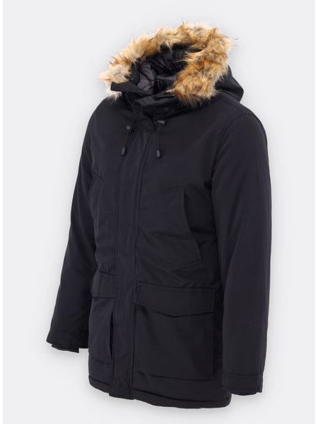 Pánská zimní bunda s kožešinou černá