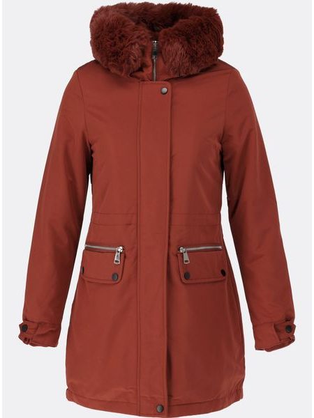 Dámska zimná bunda s kapucňou červenohnedá