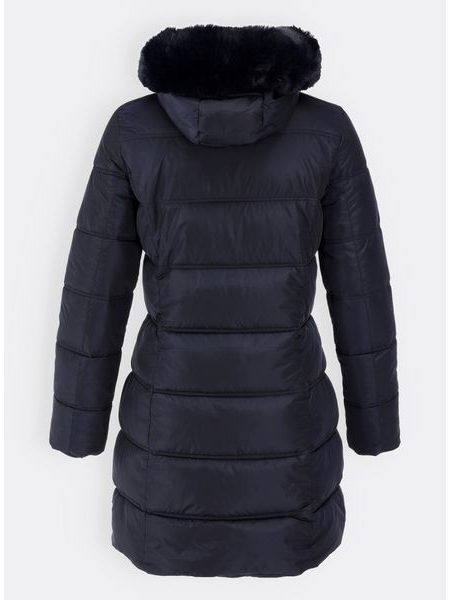 Dámska prešívaná zimná bunda s kapucňou tmavomodrá
