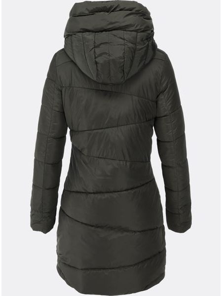 Dámska prešívaná zimná bunda s asymetrickým zapínaním tmavozelená