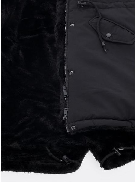 Dámska zimná bunda s kožušinou čierna