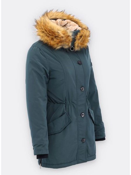 Dámská zimní bunda s kožešinou tmavě zelená