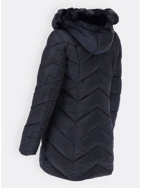 Dámská prošívaná zimní bunda s kapucí tmavě modrá