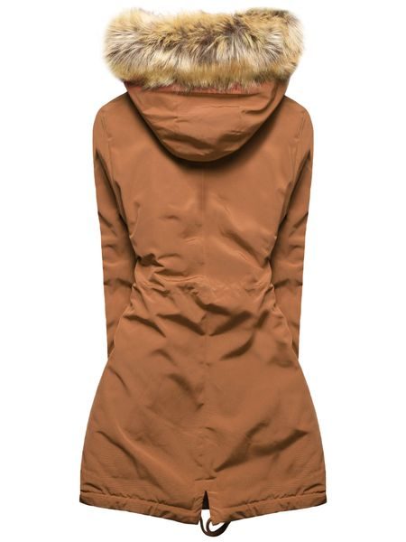 Dámska zimná bunda s kožušinou hnedá