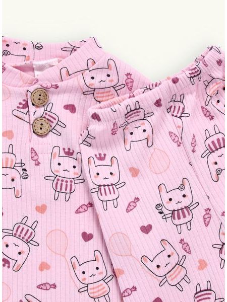 Dětské žebrované pyžamo ZAJÍČKY růžové