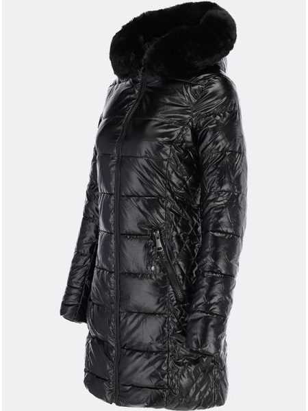 Dámska lesklá prešívaná zimná bunda čierna