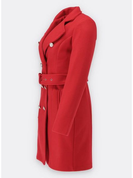 Dámsky kabát so štýlovým opaskom červený