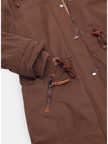 Dámska zimná bunda s kožušinovou podšívkou hnedá