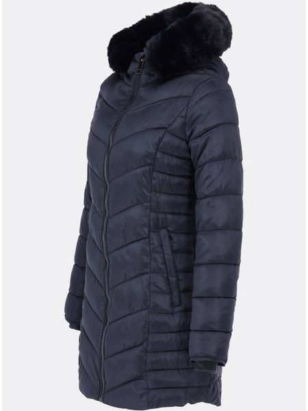 Dámska prešívaná zimná bunda s kapucňou tmavomodrá