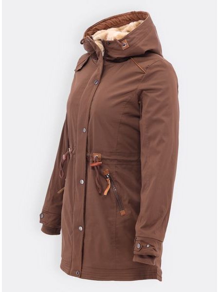 Dámska zimná bunda s kožušinovou podšívkou hnedá