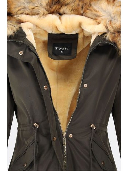 Dámska zimná bunda s kapucňou tmavozelená