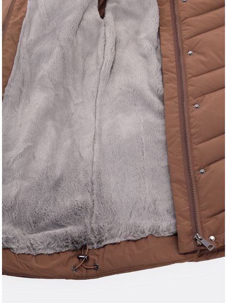 Dámska prešívaná bunda s kapucňou hnedá