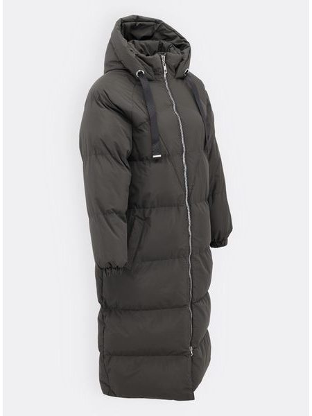 Dámska dlhá zimná bunda s kapucňou tmavozelená