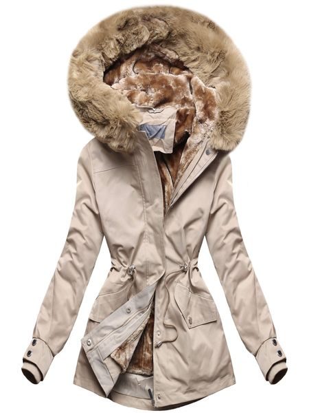 Dámska zimná bunda s kožušinou béžová