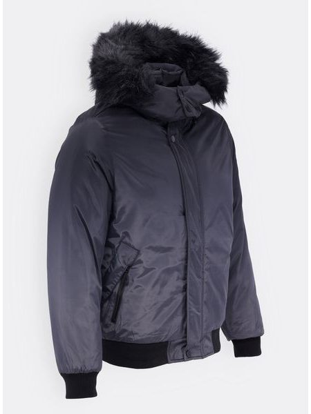 Pánská zimní bunda s kožešinou černo-grafitová
