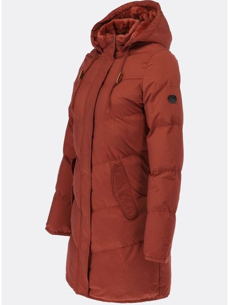 Dámská zimní bunda s kožešinovou podšívkou červenohnědá