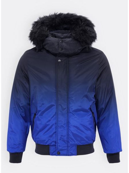 Pánská zimní bunda s kožešinou černo-modrá