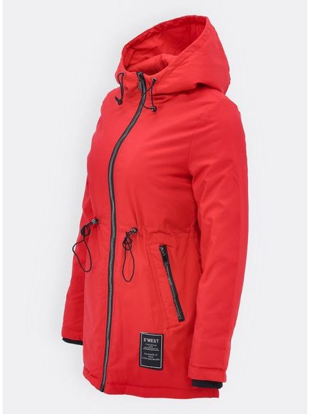 Dámska prechodná bunda s kapucňou červená