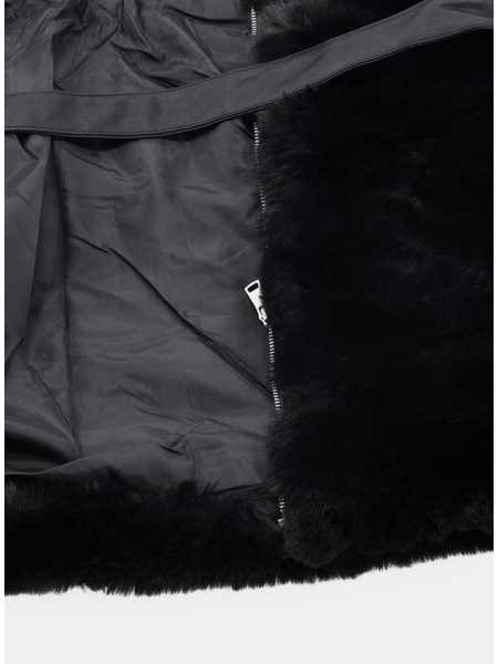 Dámska koženková bunda s kožušinou čierna