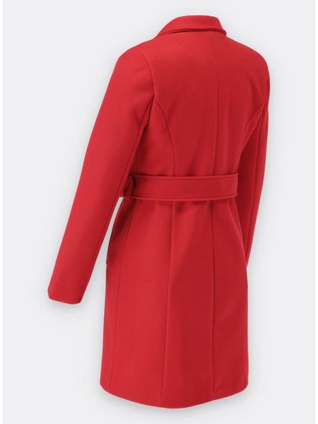 Dámský kabát se stylovým páskem červený