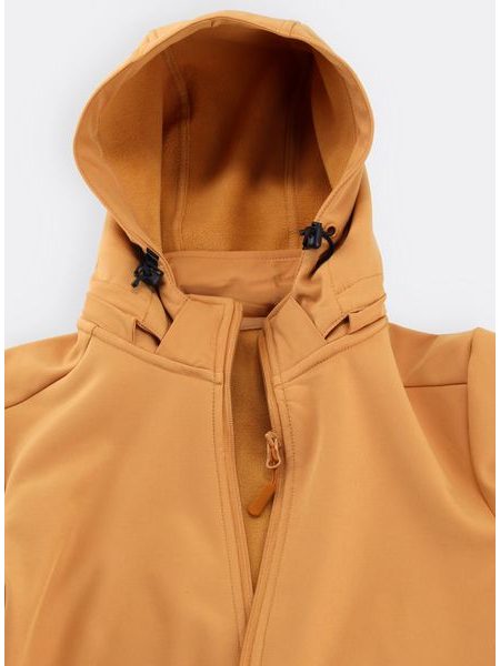 Dámska softšelová bunda s kapucňou šafránovo-žltá