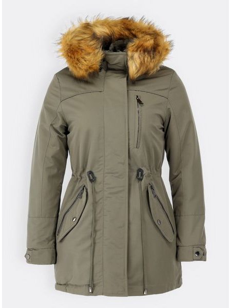 Dámska zimná bunda s kapucňou khaki