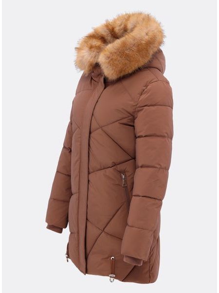 Dámska prešívaná zimná bunda s kapucňou hnedá