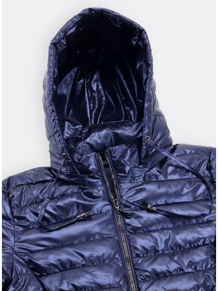 Dámská lesklá prošívaná bunda tmavě modrá