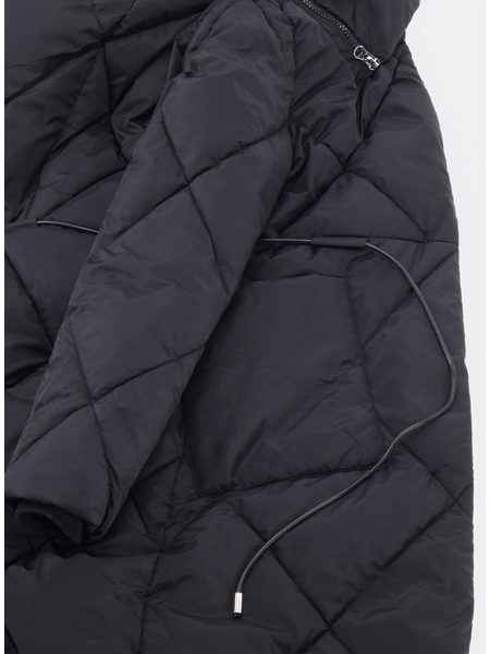 Dámska dlhá prešívaná bunda s kapucňou čierna