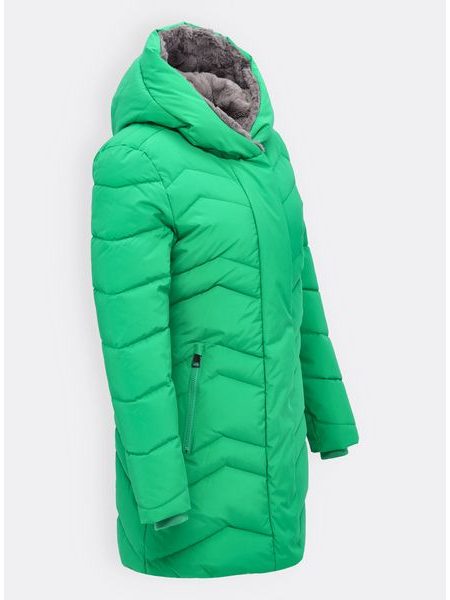 Dámska prešívaná bunda s kapucňou zelená