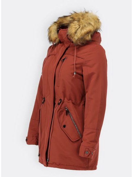 Dámska zimná bunda s kapucňou škoricová