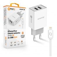 Chytrá síťová nabíječka ALIGATOR 2,4A 2xUSB smart IC bílá USB - Lightning