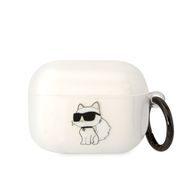 Pouzdro pro Airpods Pro bílé - Karl Lagerfeld 3D Logo NFT Choupette TPU