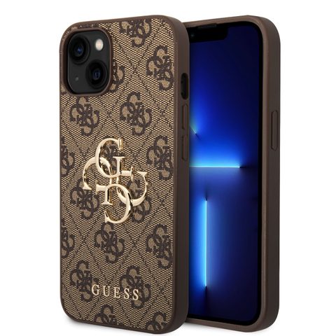 Obal / kryt na Apple iPhone 15 hnědý - Guess PU 4G Metal Logo