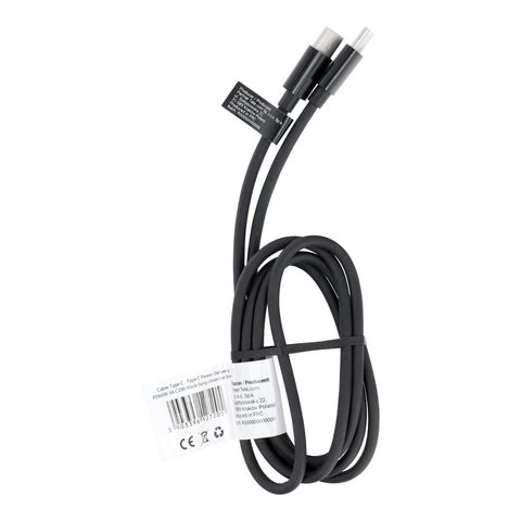 Datový kabel USB-C / USB-C 3A PD60W 1m černý - prodloužený 8mm konektor