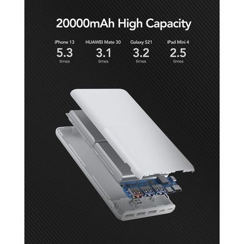 Power banka 20 000 mAh s LCD 20W bílá - Veger