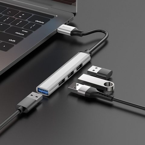 HOCO adaptér HUB USB A na USB A 3.0 / 3x USB A 2.0 HB26 stříbrný