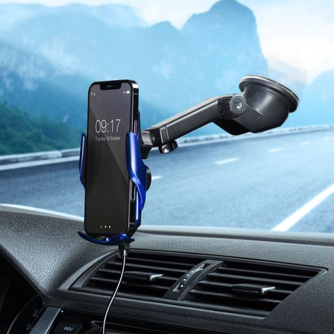 Držák do auta s bezdrátovým nabíjecím automatickým senzorem + magnetické adaptéry HS1 15W modrá - Forcell