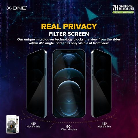 Tvrzenné / ochranné sklo Apple iPhone 14 Pro Max - X-ONE Extreme Shock Eliminator 4th gen. Privacy