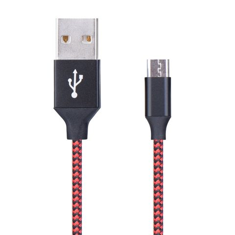 Kabel Micro USB s prodlouženým konektorem na USB opletený - červený