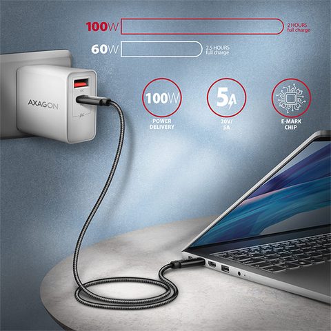 Datový/nabijecí  kabel USB-C - USB-C, 1m, USB4 Gen 3×2, PD 100W 5A, 8K HD, ALU, oplet