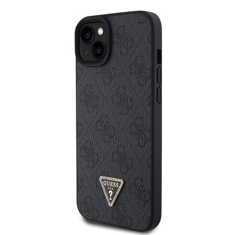 Obal / kryt na Apple iPhone 15 Plus černý - Guess PU 4G Strass Triangle Metal Logo