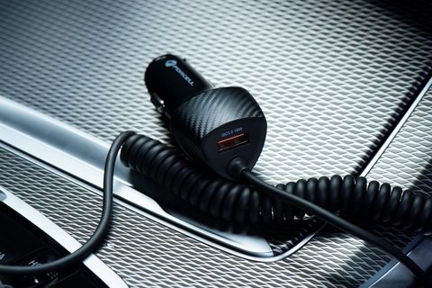 Nabíječka do auta USB QC 3.0 18W + cable for Apple Lightning 8-pin  černá (Celkem 38W) - FORCELL CARBON
