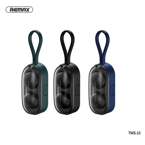Bezdrátová stereo sluchátka REMAX TWS-15 s dokovací stanicí zelené