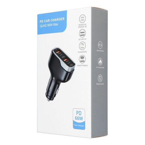 Nabíječka do auta 66W 2x + USB-A 2x USB-C černý - Car Charger