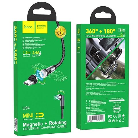 Datový / nabíjecí kabel magnetický (Micro USB) 2,4A 1,2 metru černý - HOCO