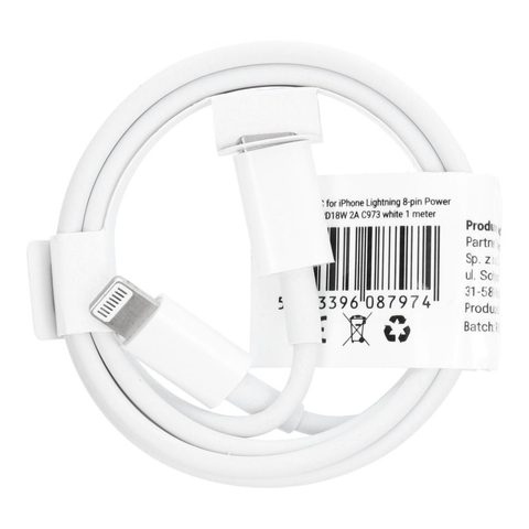 Kabel USB-C / Lightning 1m bílý 18W