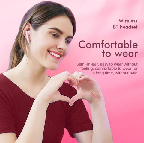 Bezdrátový bluetooth headset HOCO TWS EW19 Plus - růžové