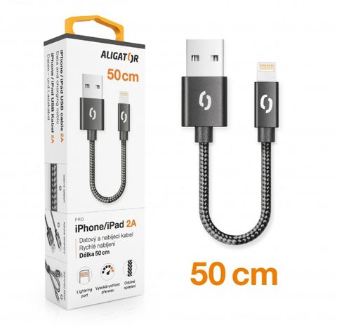 Datový kabel USB / Lightning 0,5m černý nylon - Aligátor