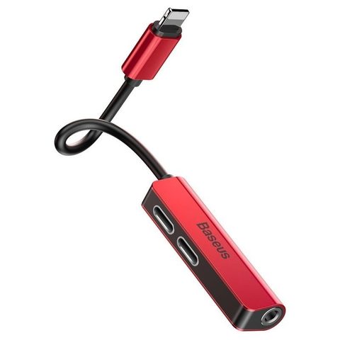 Adaptér BASEUS HF pro Apple Lightning 8-pin to 2x Apple Lightning 8-pin + Jack 3,5mm L52 CALL52-91 červený-černý
